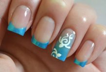 Blauwe jas op nagels - 5 ideeën voor zachte manicure met een foto
